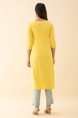 Jewel Inspired Floral Embroidered Kurta - Yellow