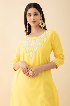 Jewel Inspired Floral Embroidered Kurta - Yellow