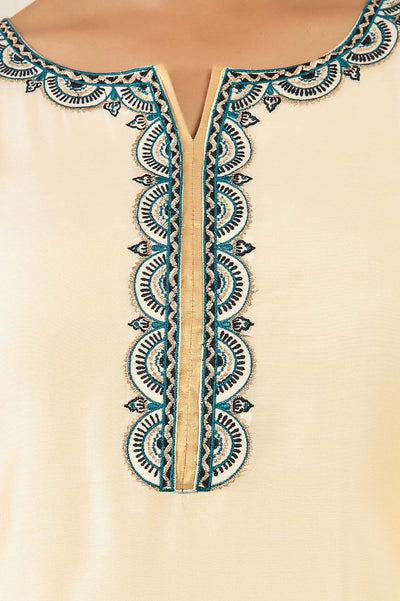 Contrast Kathakali & Scallop Embroidered Sleeveless Kurta - Teal