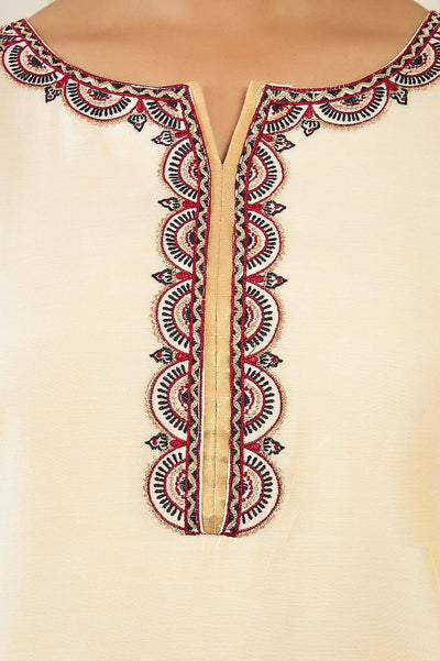 Contrast Kathakali & Scallop Embroidered Sleeveless Kurta - Red