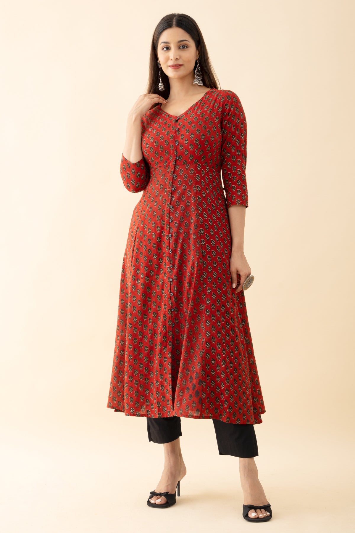 Kalamkari A-Line Kurta - Red