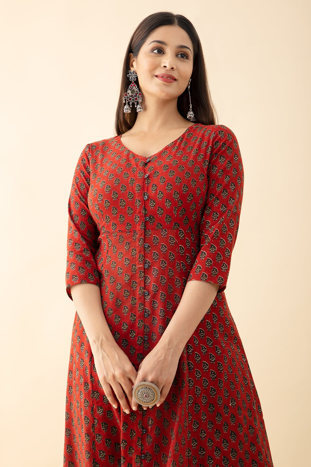 Kalamkari A-Line Kurta - Red