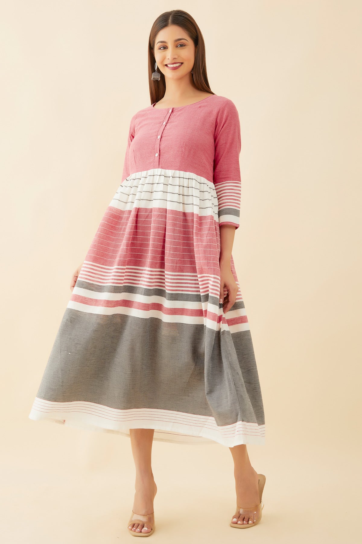 Striped Printed Kurta Pink