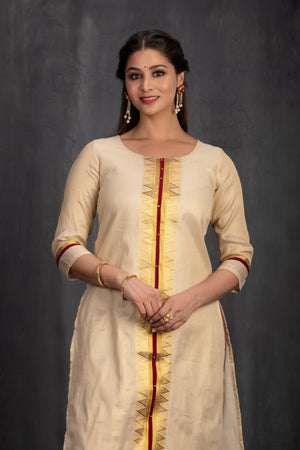 Golden Cotton Kurta &Temple design With Golden Embroidery Work