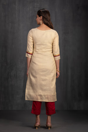Golden Cotton Kurta &Temple design With Golden Embroidery Work