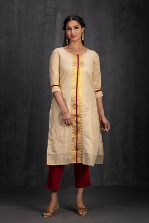 Golden Cotton Kurta &Temple design With Golden Embroidery Work