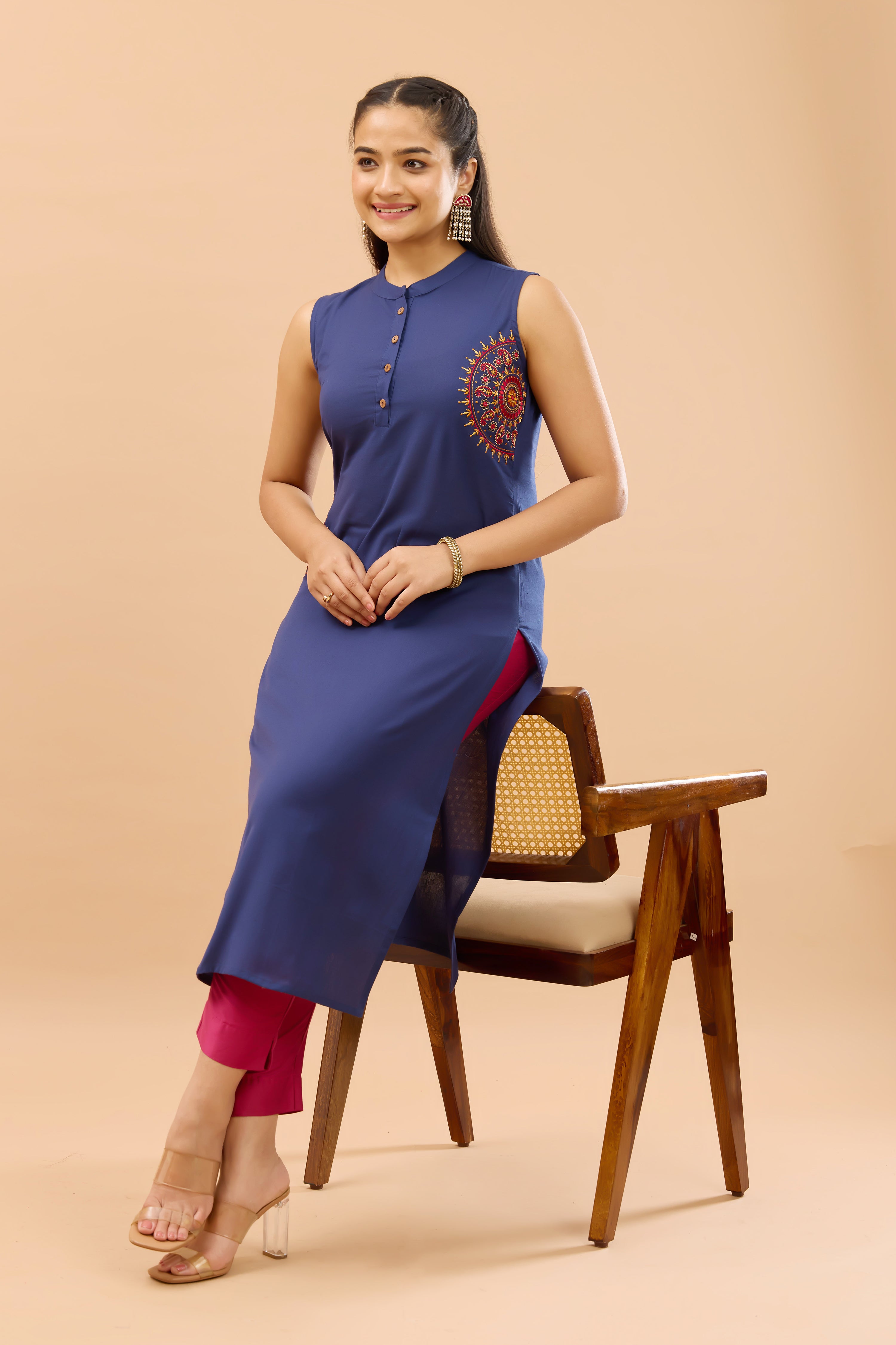 Paisley Mandala Placement Embroidered Blue Kurta