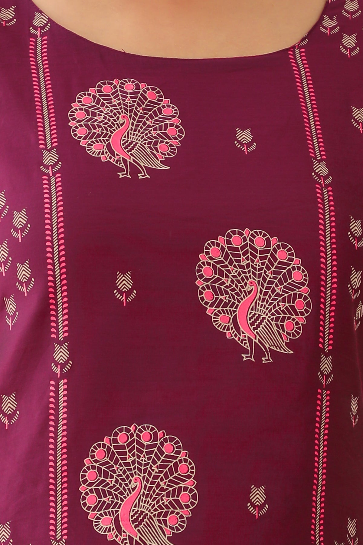 Peacock Motif Printed Kurta Purple