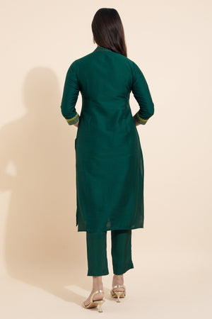 Floral Embroidered Kurta - Green