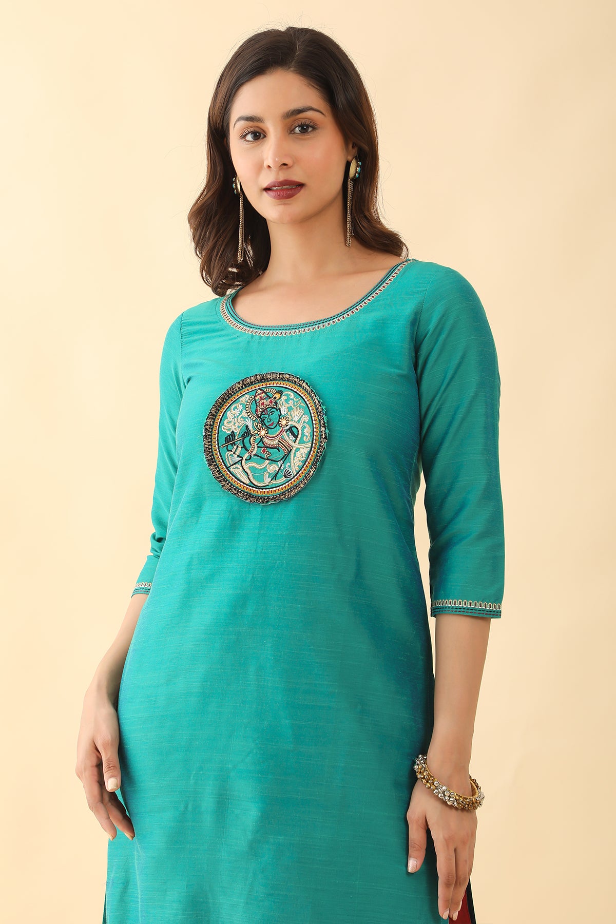 Mural Applique Embroidered Kurta Blue