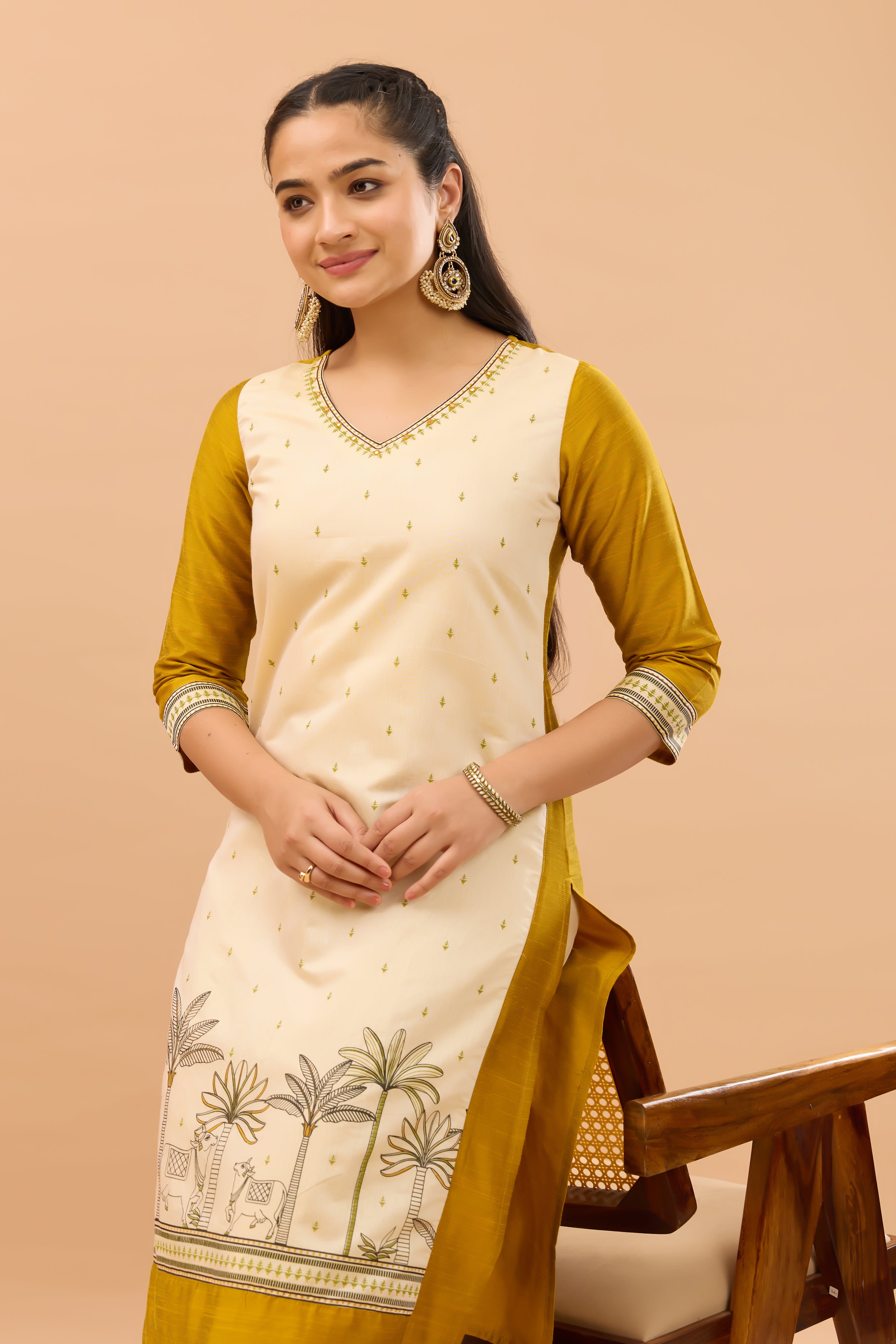 Pichwai Printed Mustard & Off White Festiv Kurta
