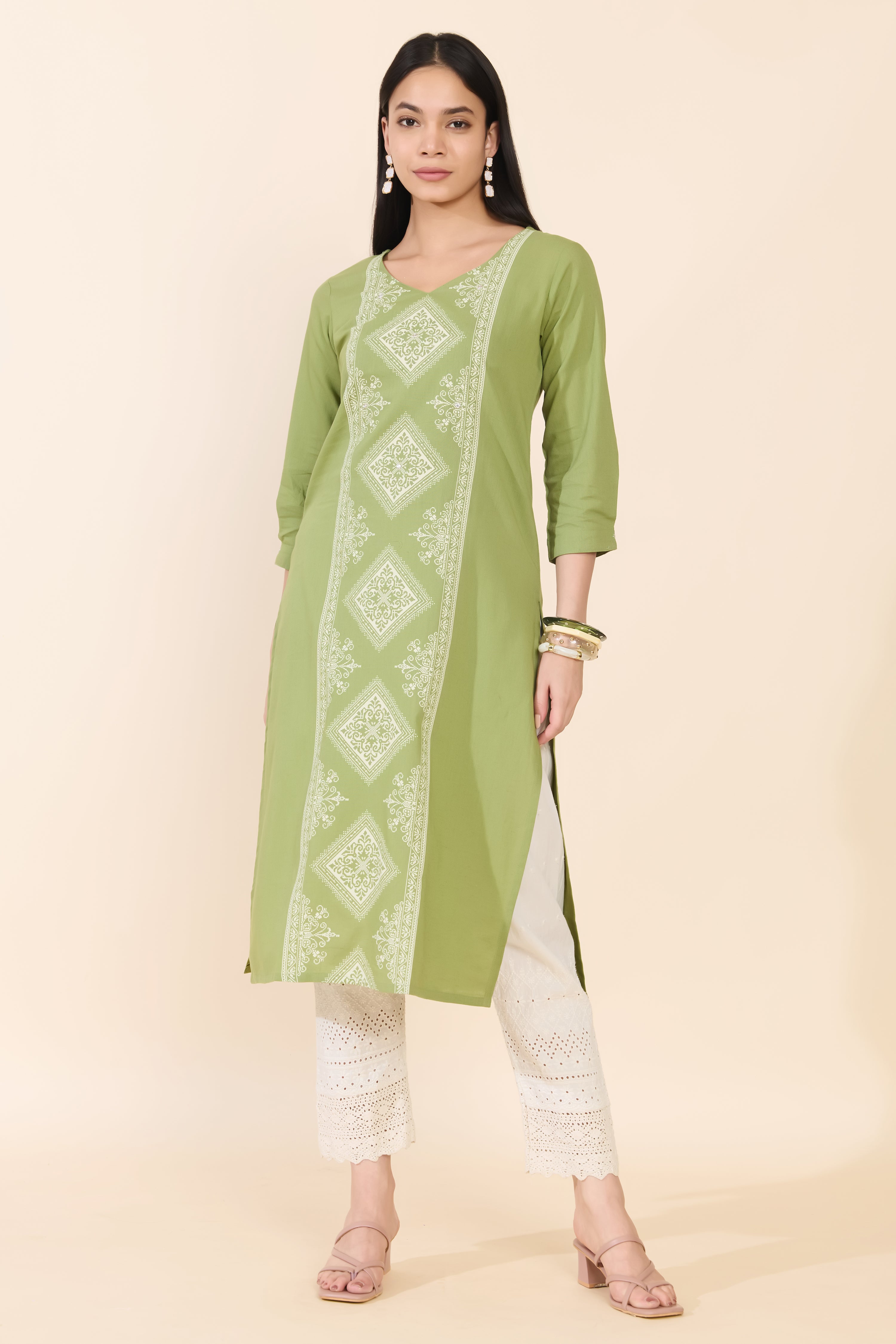 GREEN DOBBY COTTON KURTA