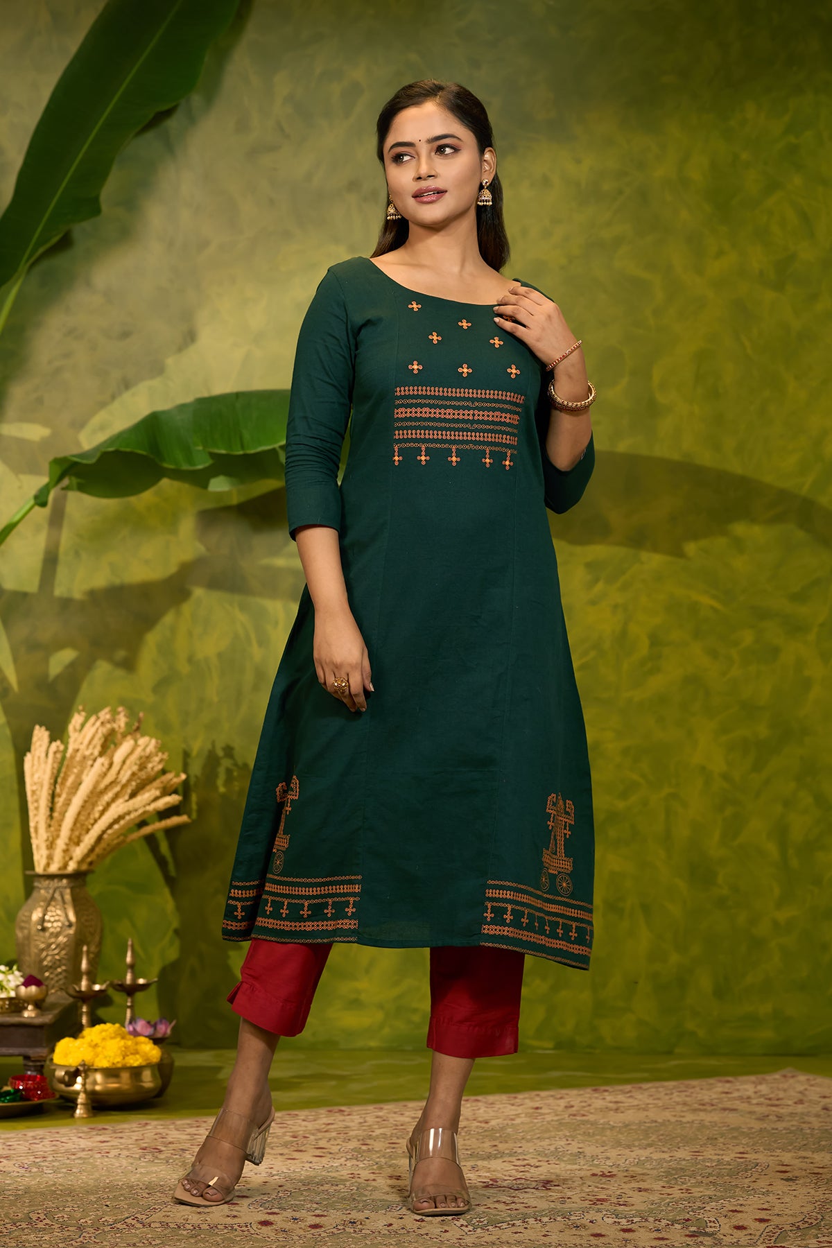 Contemporary Kolam Printed Kurta - Green