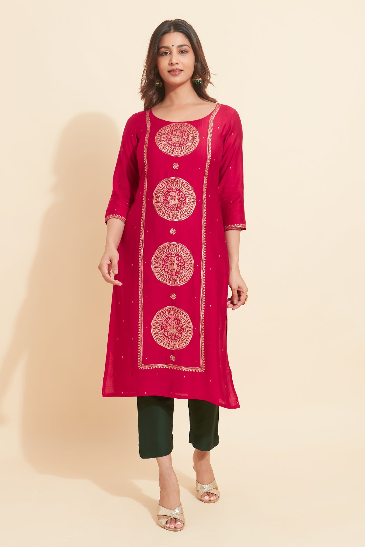 Contrast Mandala Printed Kurta Pink