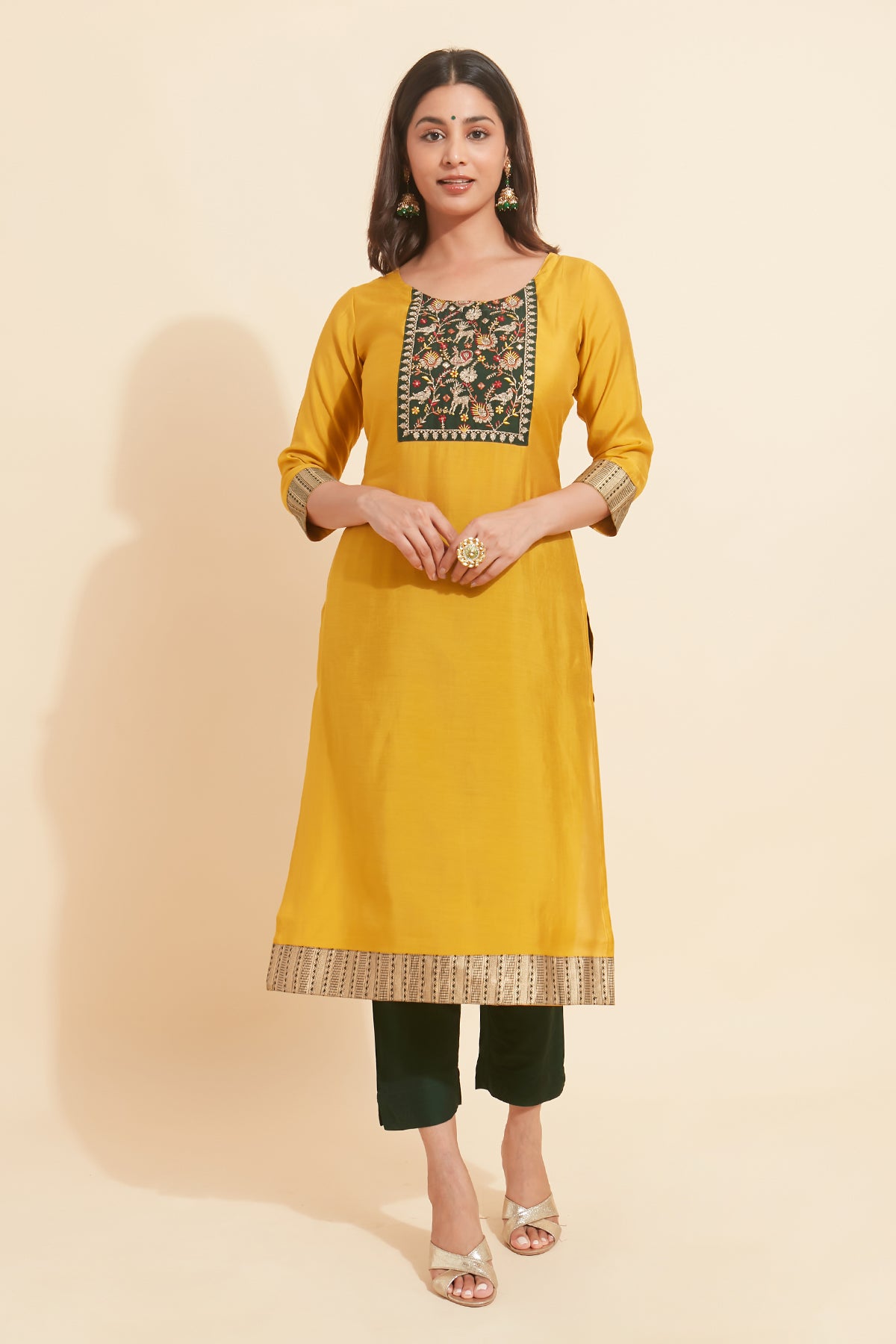 Vanasingaram Embroidered Kurta Yellow