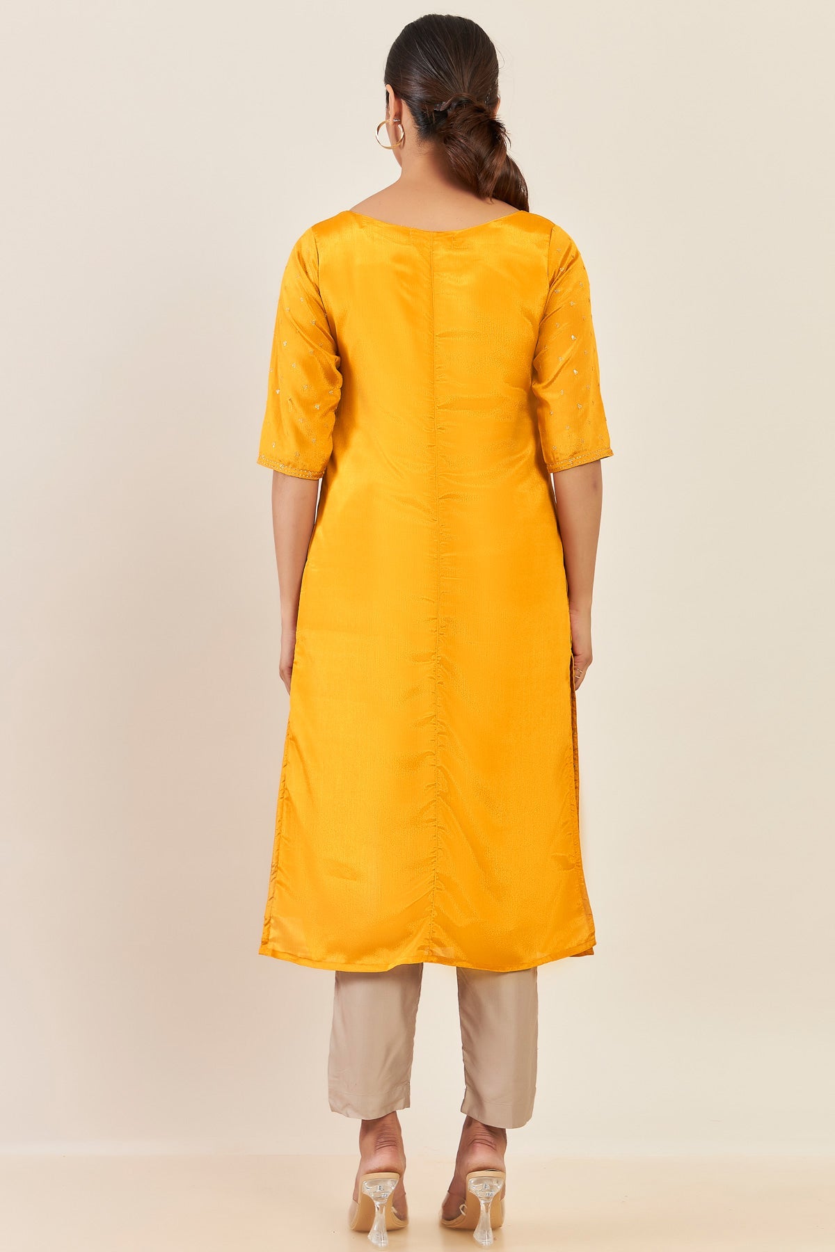 All Over Sequin Embellished Kurta - Yellow