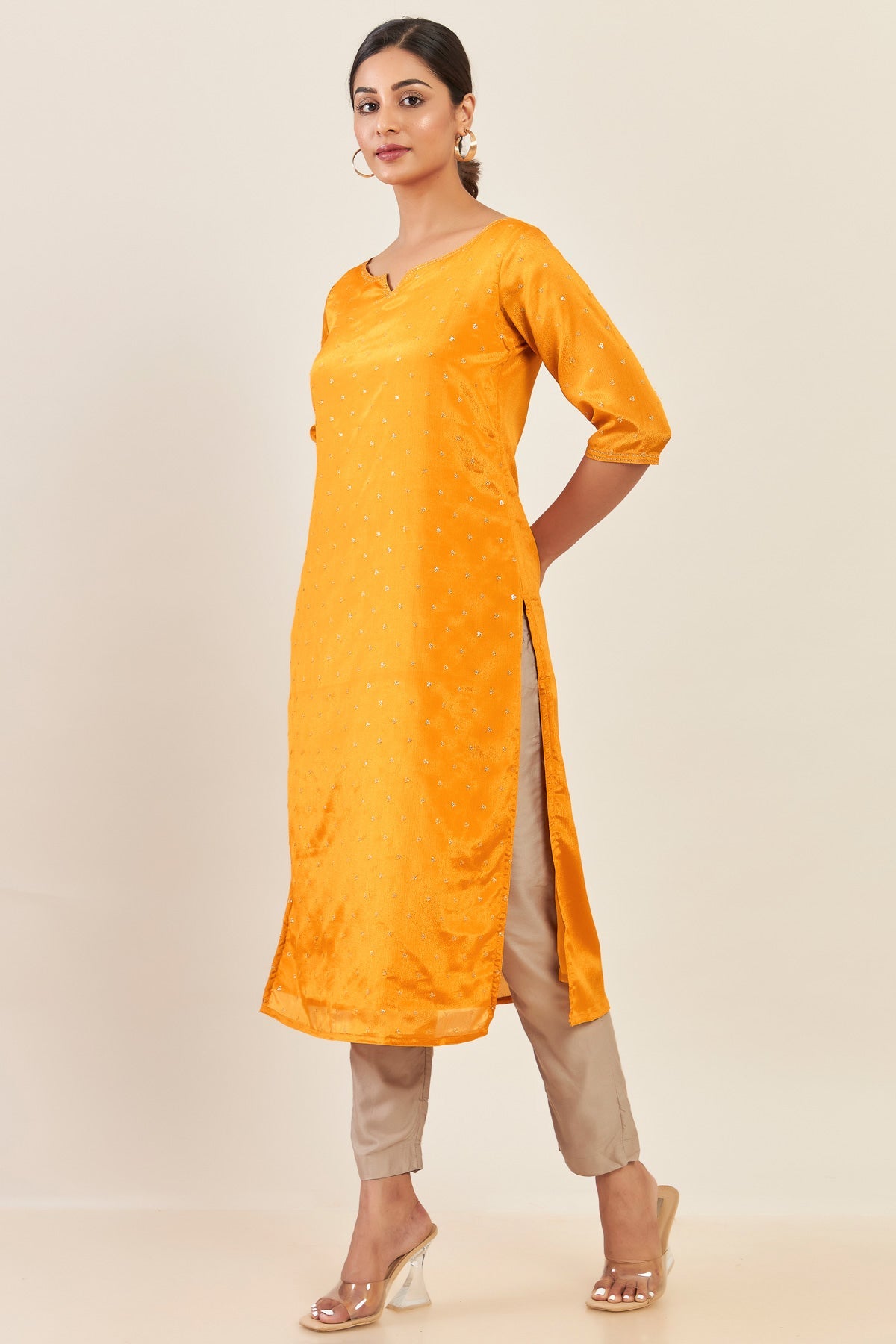 All Over Sequin Embellished Kurta Yellow