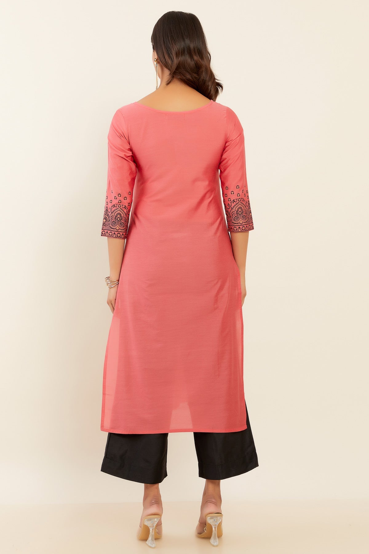 Contrast Butta Printed Kurta - Peach