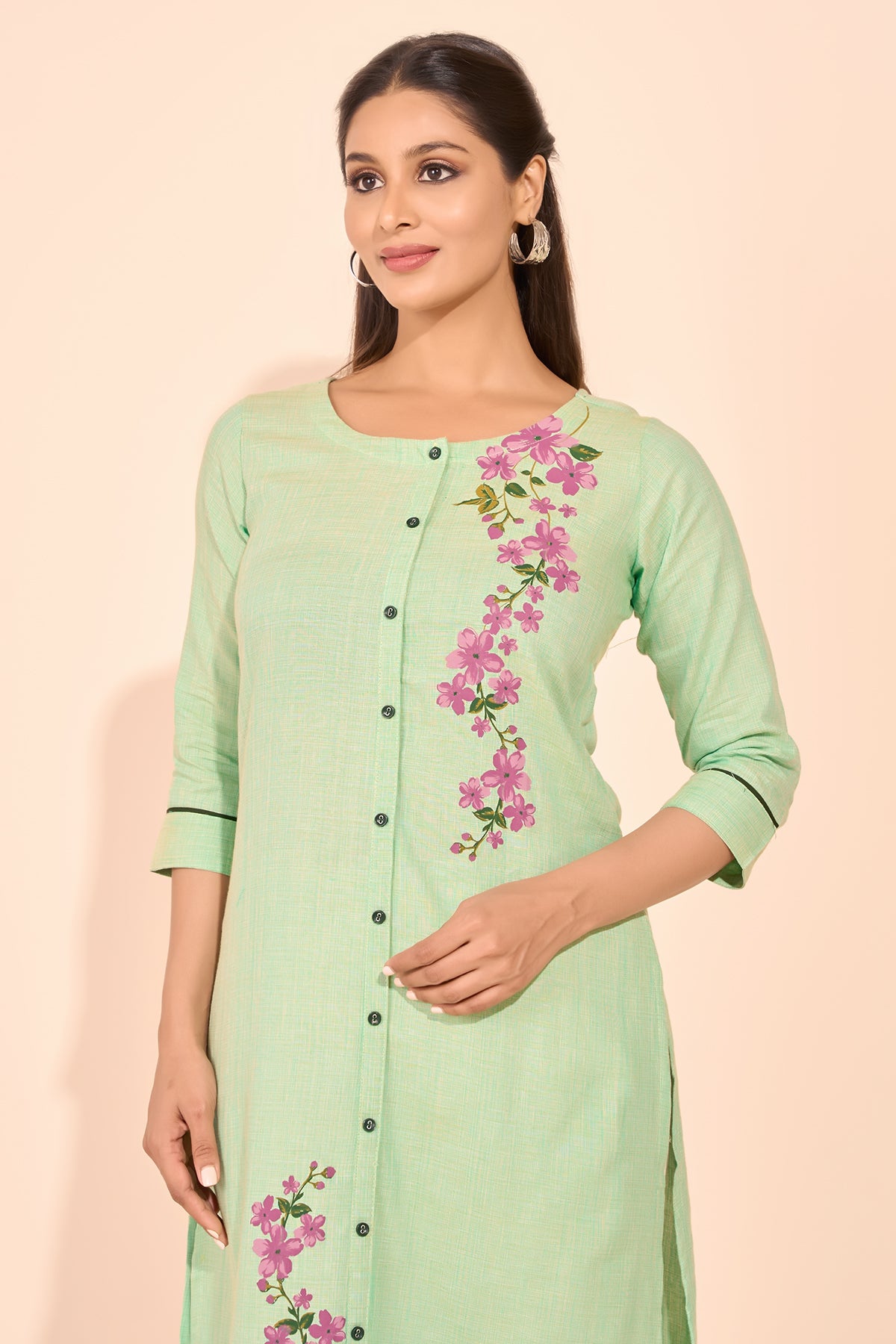 Floral Placement Printed Kurta - Green