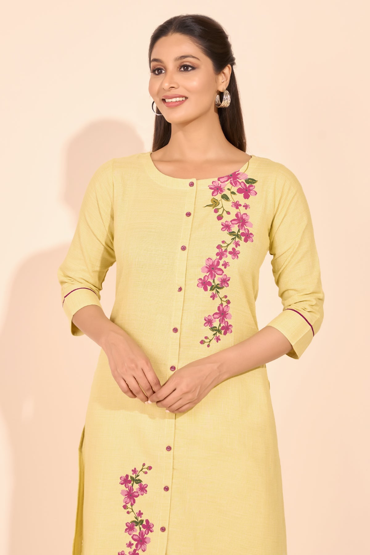 Floral Placement Printed Kurta - Yellow