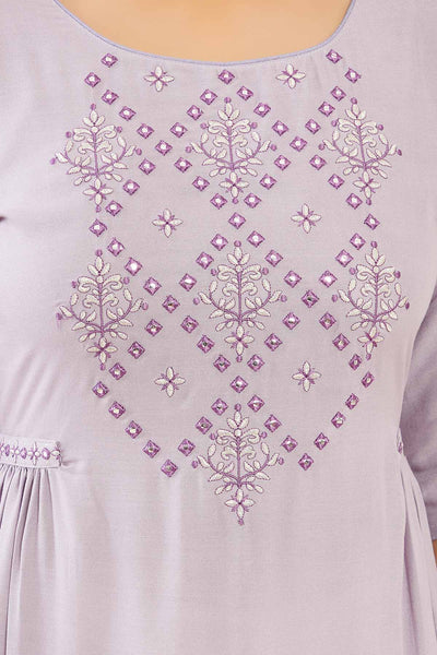 Tie & Dye Embroidered With Foil Mirror Kurta - Purple