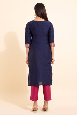 Golden Chariot Embroidered Kurta - Blue