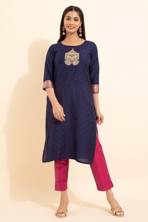 Golden Chariot Embroidered Kurta - Blue