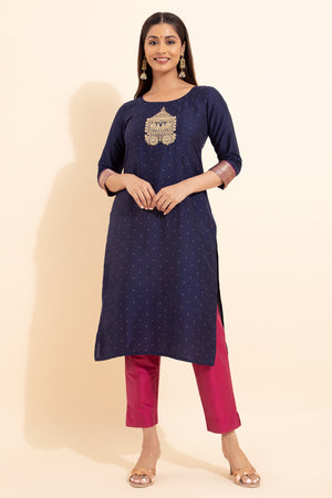 Golden Chariot Embroidered Kurta - Blue