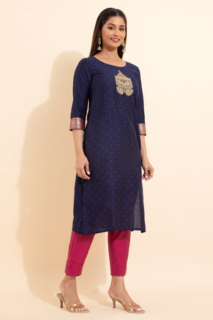 Golden Chariot Embroidered Kurta - Blue