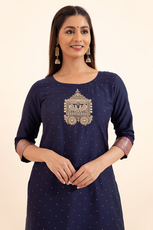 Golden Chariot Embroidered Kurta - Blue