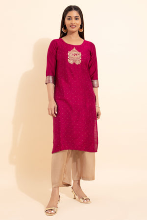 Golden Chariot Embroidered Kurta - Magenta