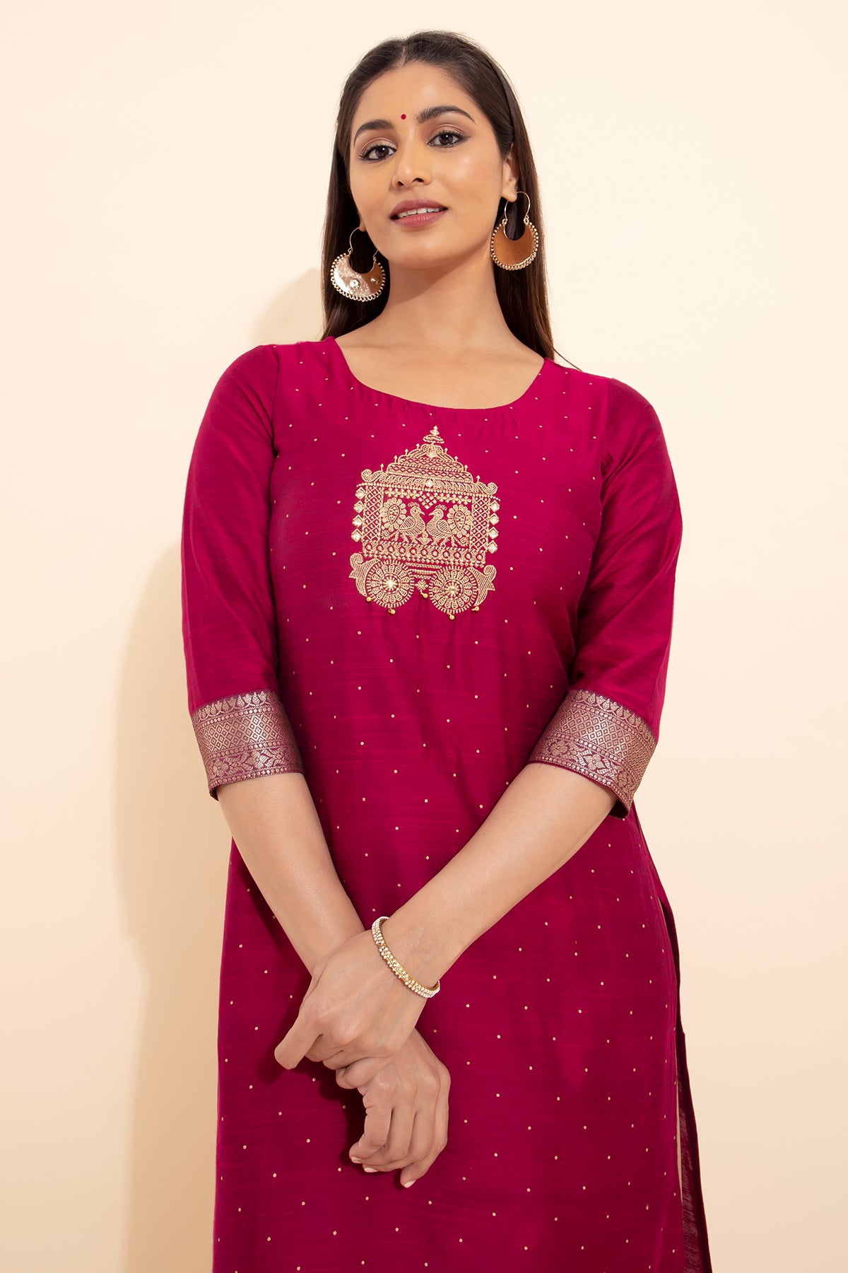 Golden Chariot Embroidered Kurta - Magenta