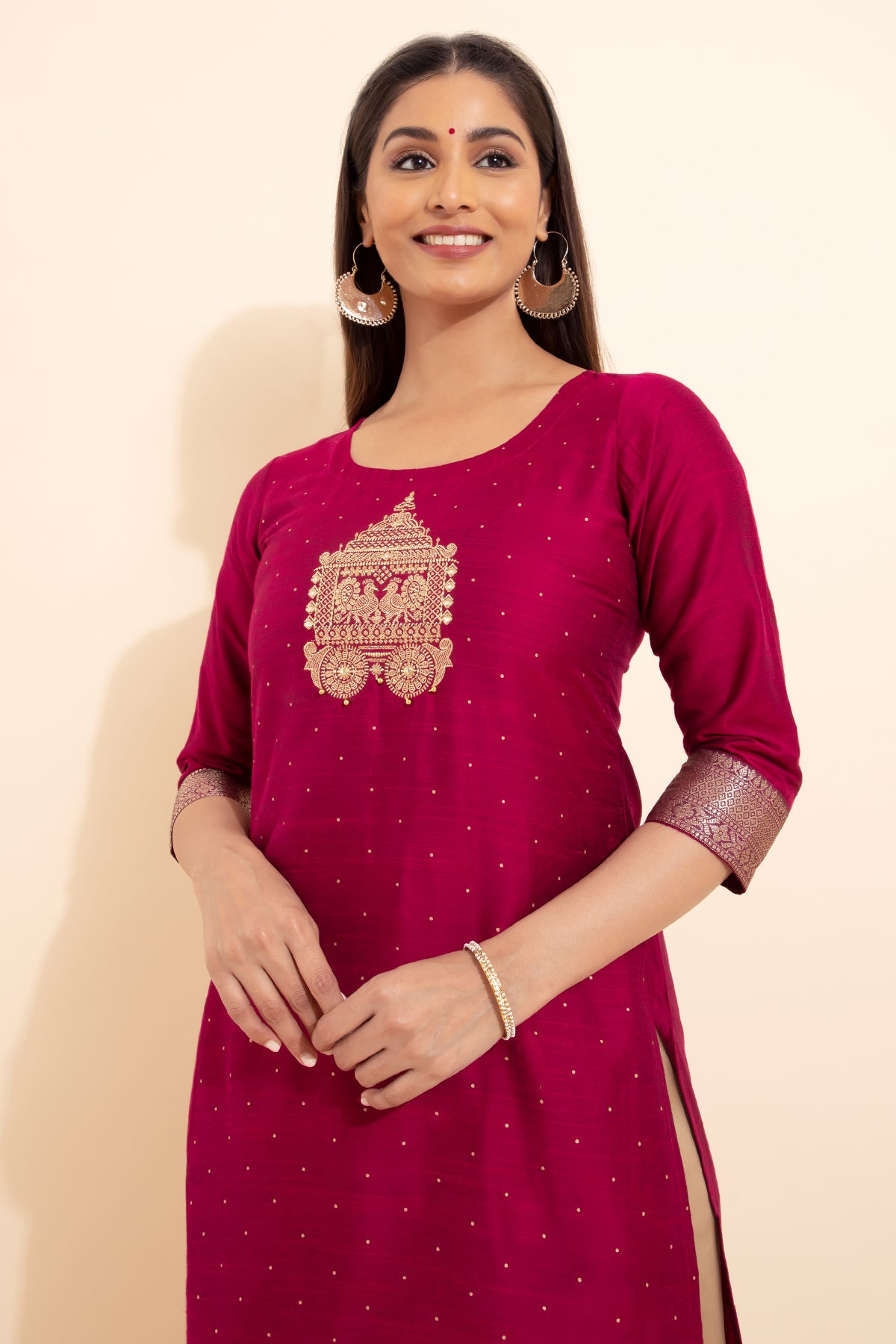 Golden Chariot Embroidered Kurta - Magenta