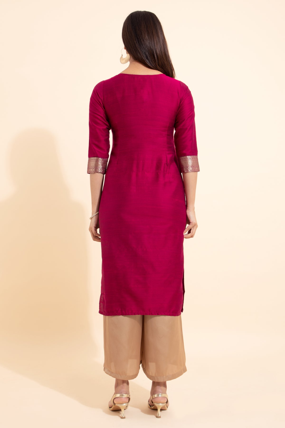 Golden Chariot Embroidered Kurta - Magenta