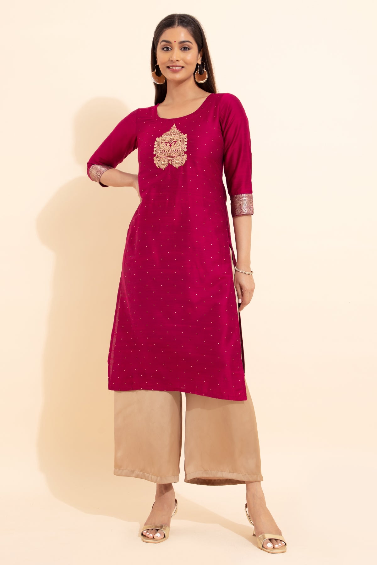 Golden Chariot Embroidered Kurta - Magenta