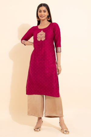 Golden Chariot Embroidered Kurta - Magenta