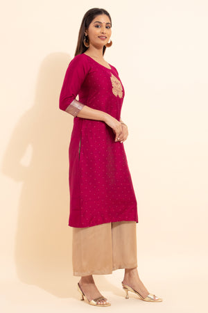 Golden Chariot Embroidered Kurta - Magenta