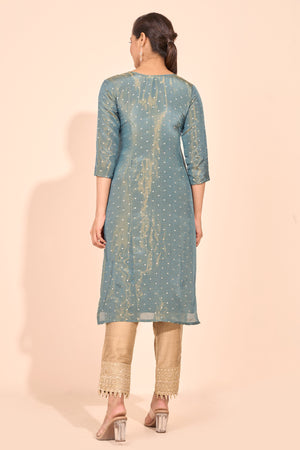 Sequence Embellished Kurta - Metallic Blue