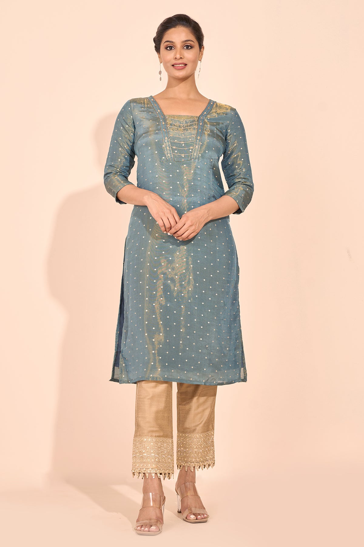 Sequence Embellished Kurta - Metallic Blue