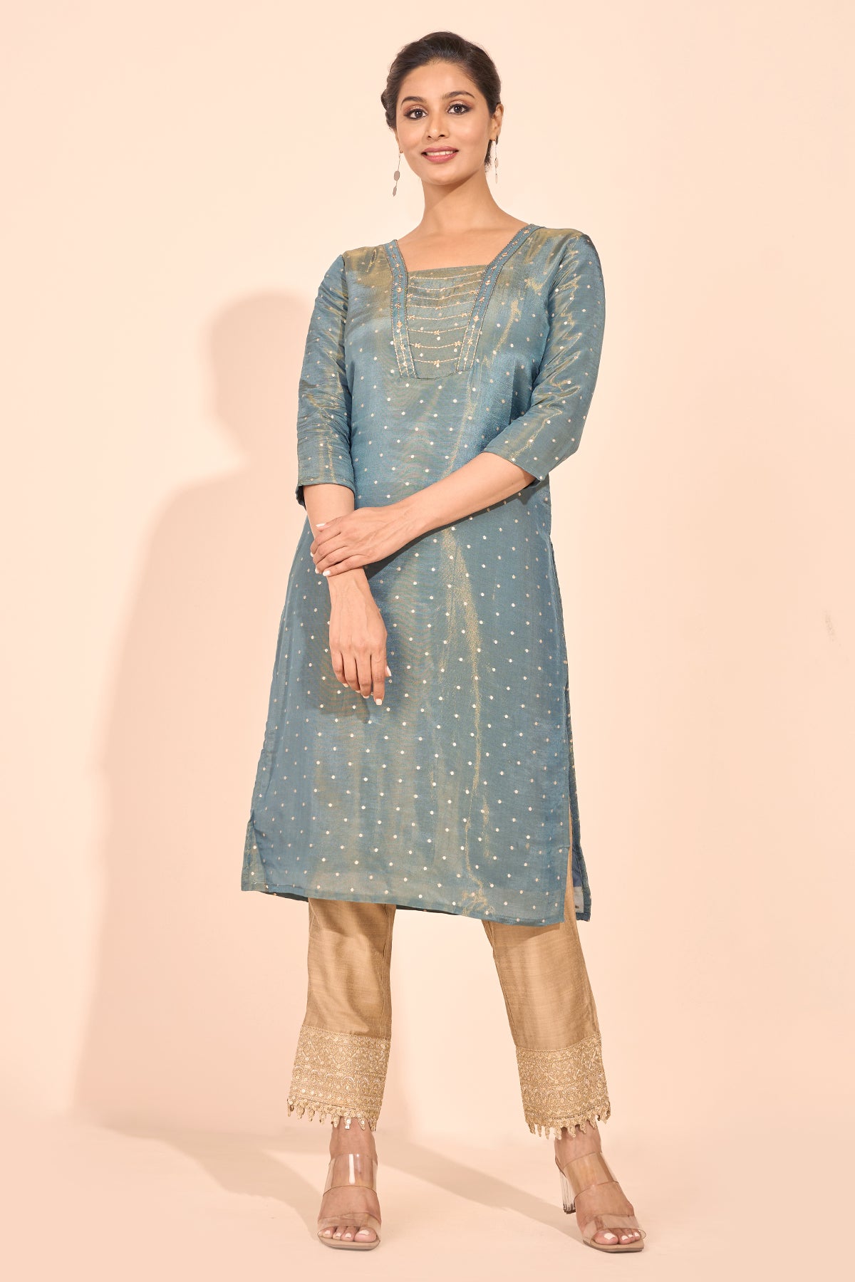 Sequence Embellished Kurta - Metallic Blue