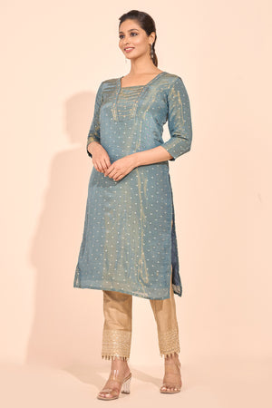 Sequence Embellished Kurta - Metallic Blue