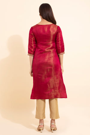 Floral Embroidered Kurta - Red