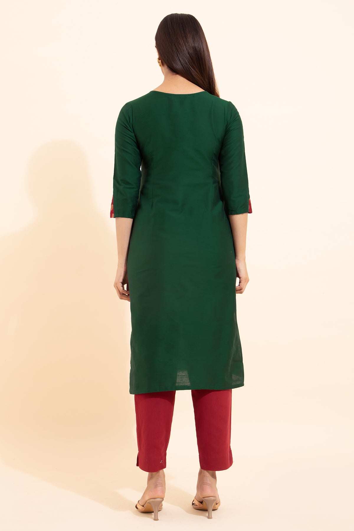 Floral Embroidered Brocade Patchwork Kurta - Green