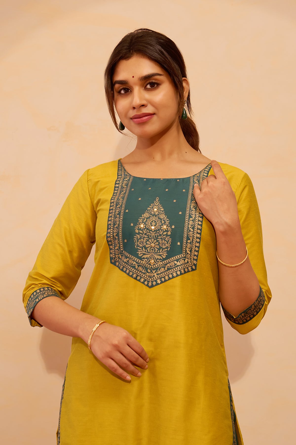 Thilagam Motif Printed Kurta - Mustard
