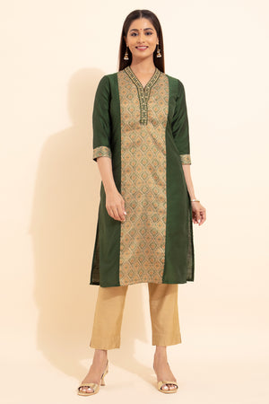 Patola Printed Patchwork Kurta - Green