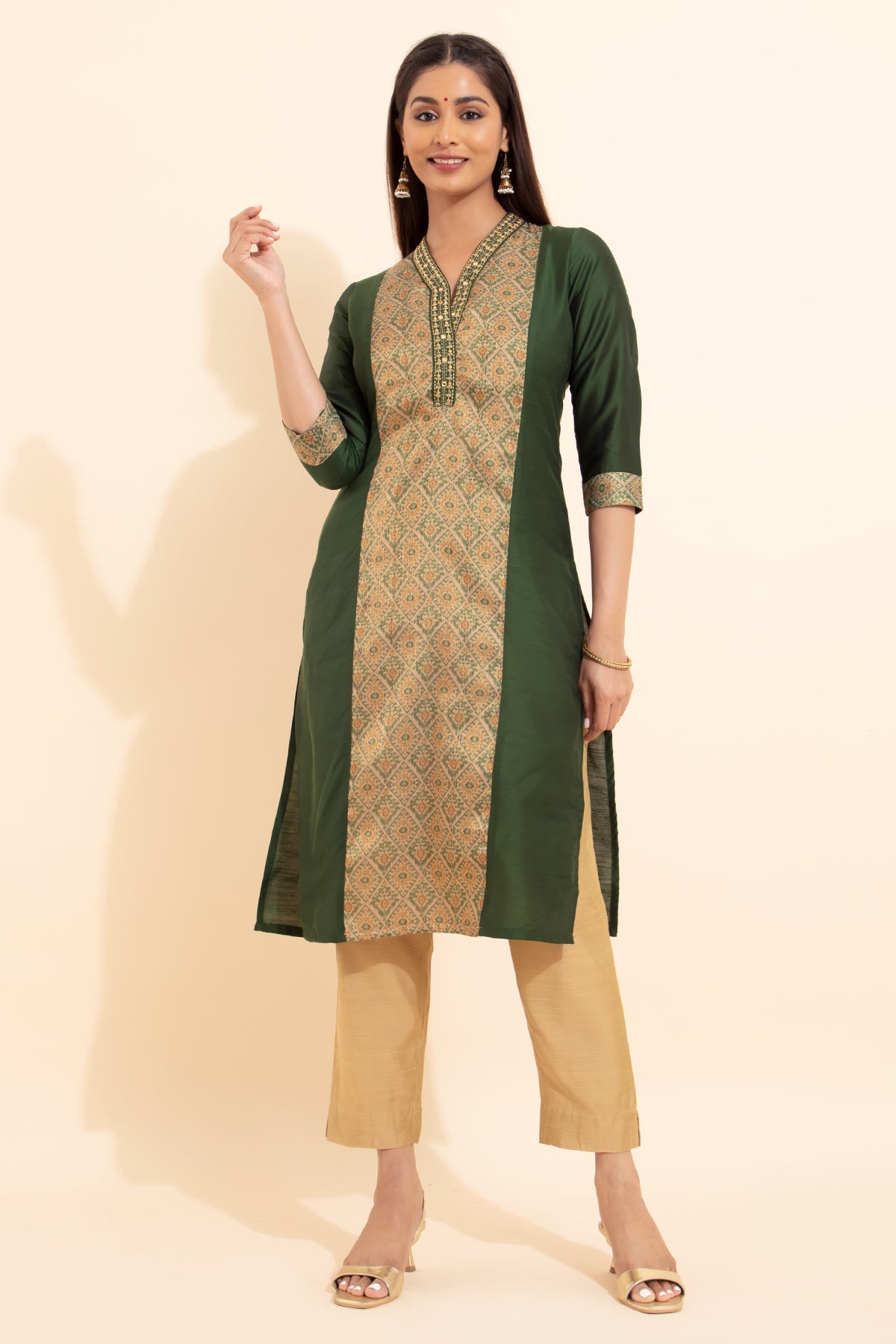 Patola Printed Patchwork Kurta - Green