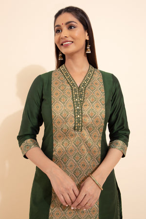 Patola Printed Patchwork Kurta - Green