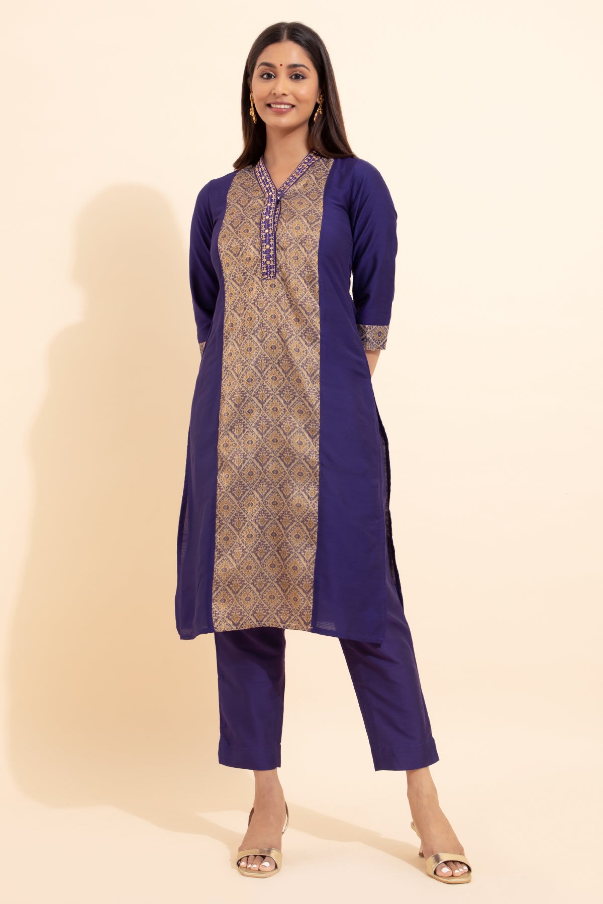 Patola Printed Patchwork Kurta - Purple