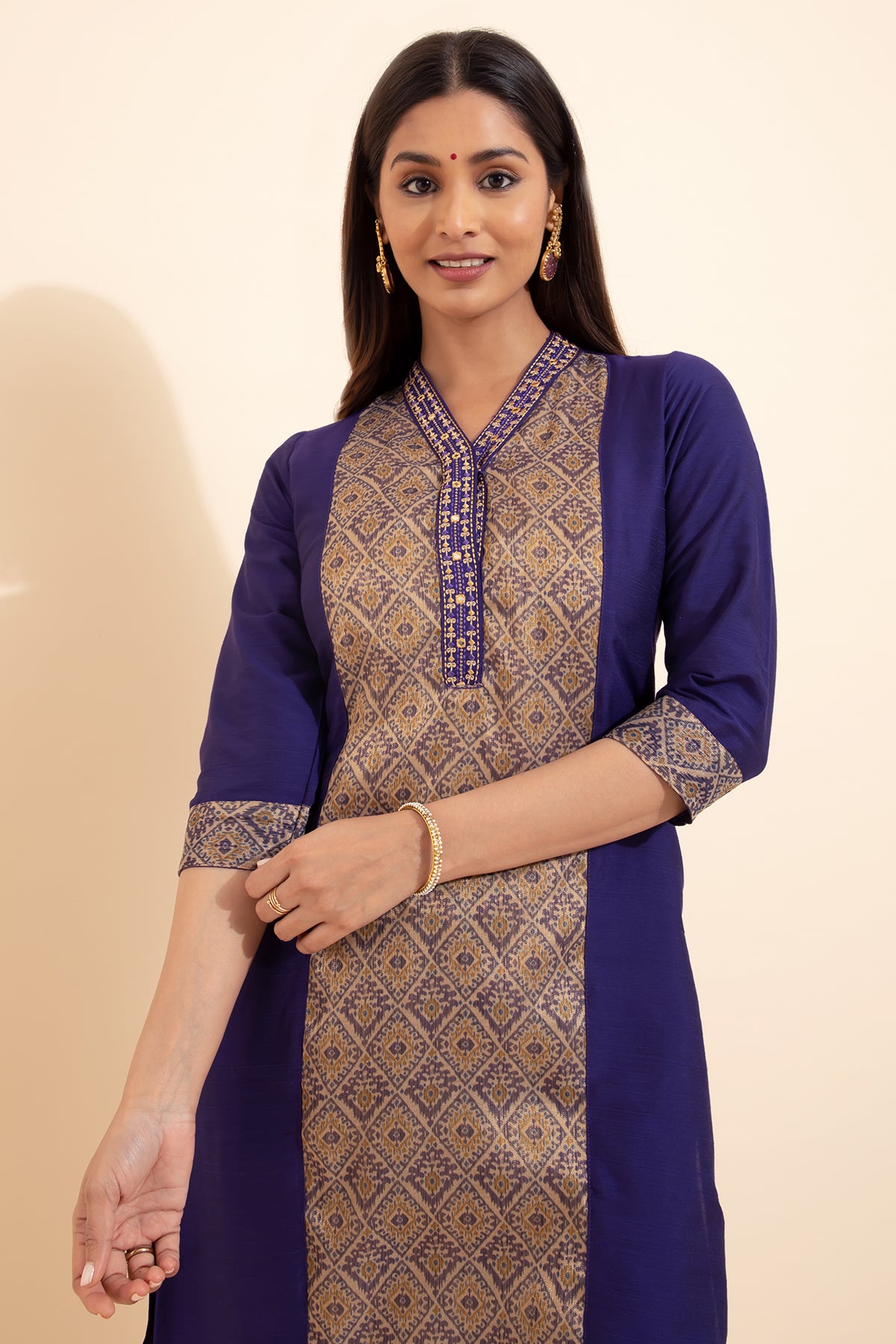 Patola Printed Patchwork Kurta - Purple