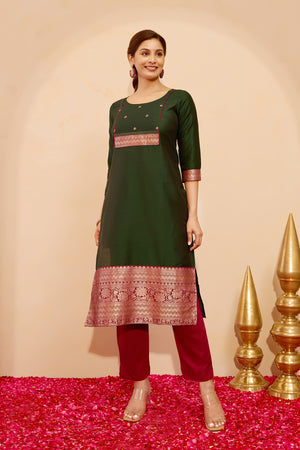 Zari Patchwork Kurta with Kundan Embellishment - Green